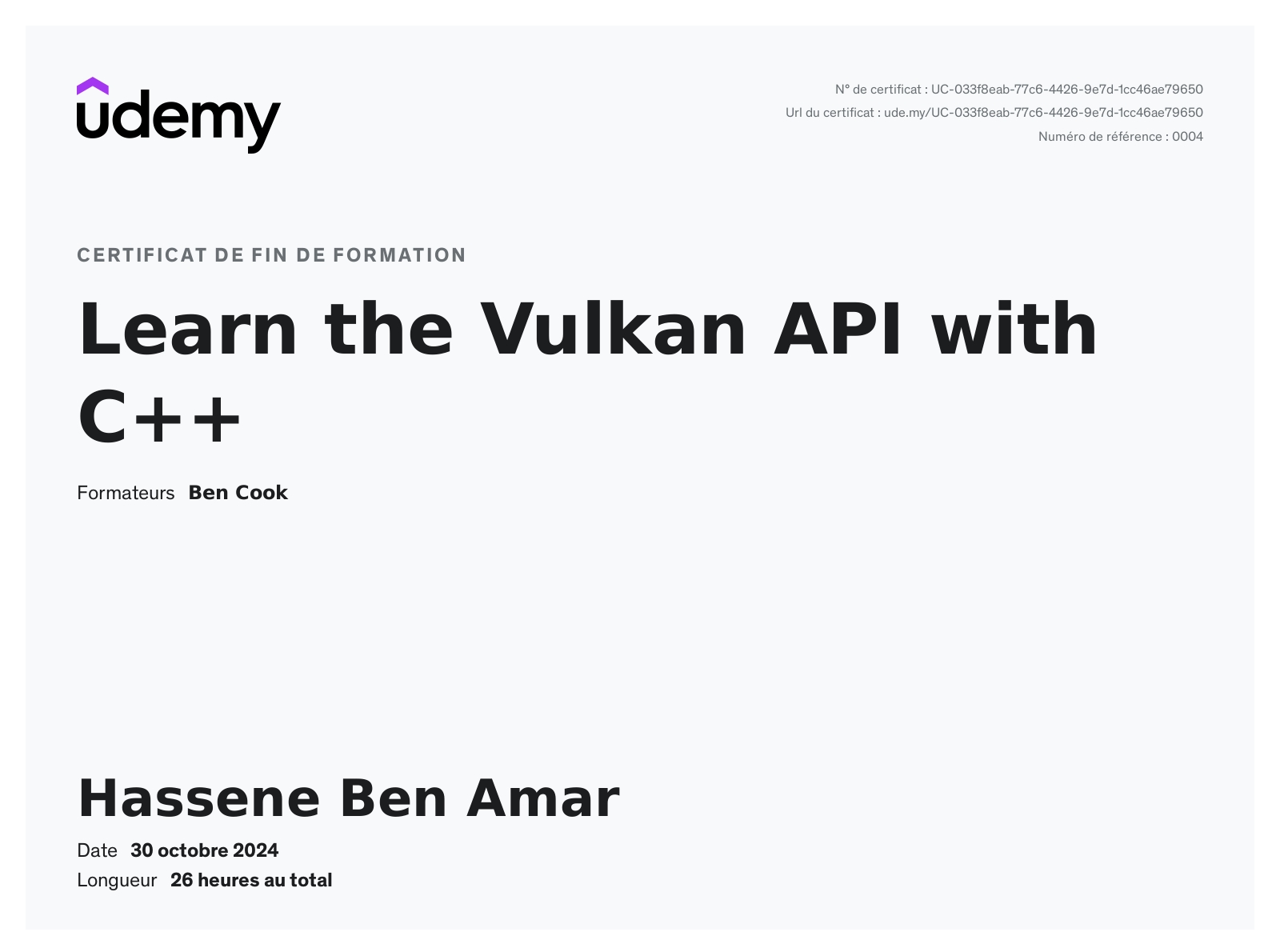 Vulkan API Certificate